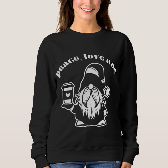 Camiseta Paz, Amor e Café Latte Gnomo Divertido Inverno (Frente)