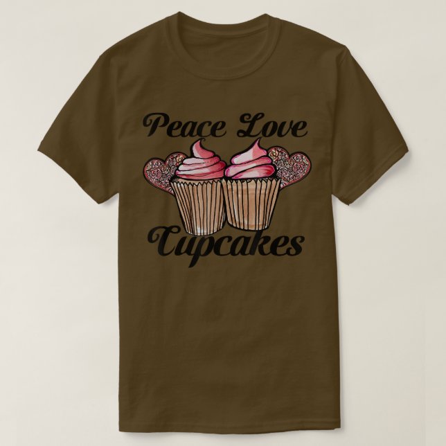 Camiseta Paz Amor e Cupcakes adoráveis amantes do cupcake (Frente do Design)