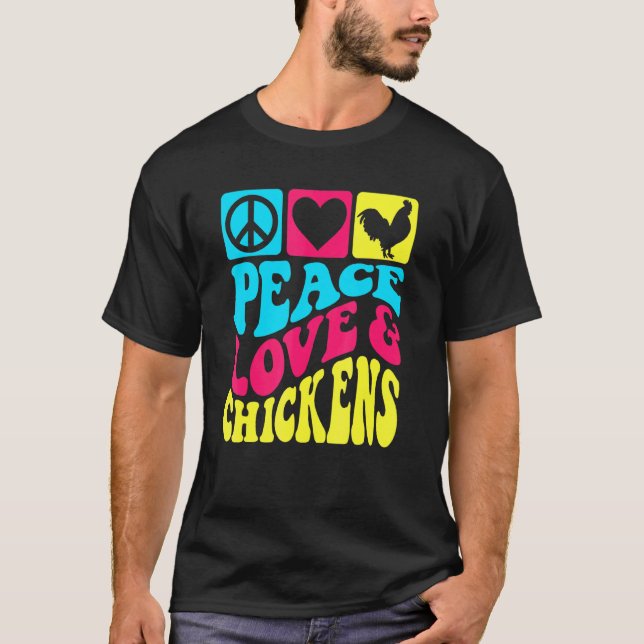 Camiseta Paz Amor E Frangos Para Criadores De Ovos Criando  (Frente)