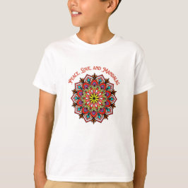 Camiseta Paz, Amor e Mandalas Coloridos
