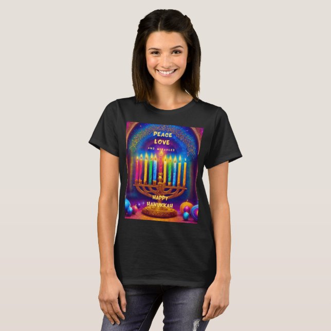 Camiseta Paz, Amor e Milagres - Hanukkah (Frente Completa)