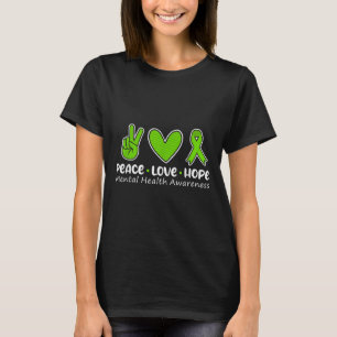 Camiseta Paz Amor Esperança Saúde Mental Consciência Verde