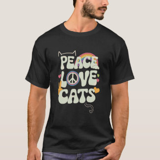 Camiseta Paz Amor Gatos Retro Divertido Groovy Amante de Ga
