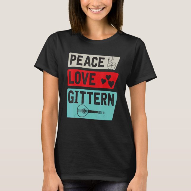 Camiseta Paz Amor Gittern Instrumento Musical Gittern Tocar (Frente)