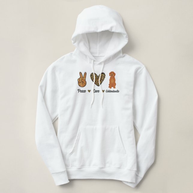 Camiseta Paz Amor Goldendoododle Leopard Lover Pet Dog (Frente do Design)