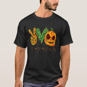 Camiseta Paz Amor Halloween Leopard Pumpkin Feliz Halloween