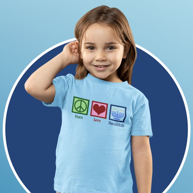 Camiseta Paz Amor Hanukkah Cute Girl é Azul (Criador carregado)