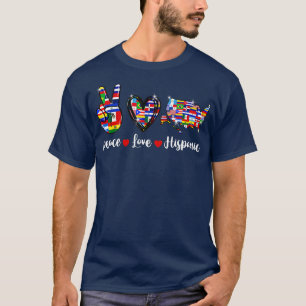 Camiseta Paz Amor Herança Hispânica Mês Bandeiras Países