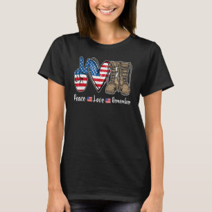 Camiseta Paz Amor Lembre Combate Boots Usa Flag Veteran
