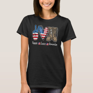 Camiseta Paz Amor Lembre Combate Boots Usa Flag Veteran