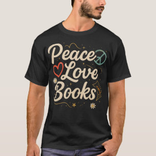 Camiseta Paz Amor Livros Retro Professor Bibliotecário Gráf