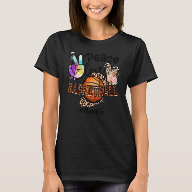 Camiseta Paz Amor Mãe de Basquete Vida Mãe Avó Leopardo (Frente)