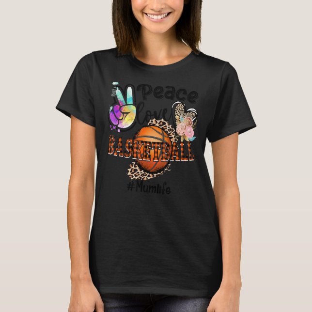 Camiseta Paz Amor Mãe de Basquete Vida Mãe Avó Leopardo (Frente)