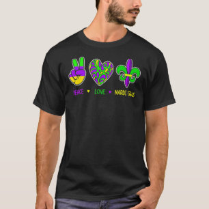 Camiseta Paz Amor Mardi Gras Fleur De Lis Fat Terça-Feira
