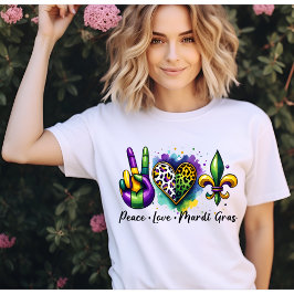 Camiseta Paz amor Mardi Gras, flor de lis em Nova Orleans