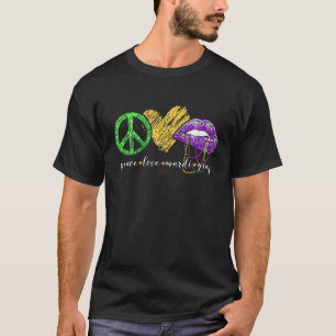 Camiseta Paz Amor Mardi Gras Para Mulheres Lábios Rainha C