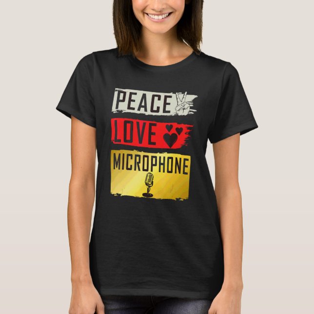 Camiseta Paz Amor Microfone Instrumento Voz Transdutores (Frente)