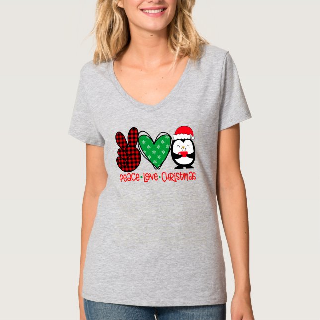 Camiseta Paz, Amor, Pinguim de Natal (Frente)