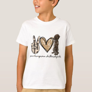 Camiseta Paz Amor Pôster Alemão Abreviado Pôr Cachorro