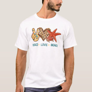 Camiseta Paz, Amor, Praia Paz de Mão, Coração, Tartaruga