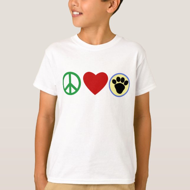 Camiseta Paz Amor Puppy Pws T shirts, presentes (Frente)