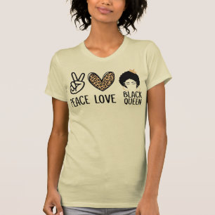 Camiseta Paz Amor Rainha Negra Leopardo Negra Mulheres Negr