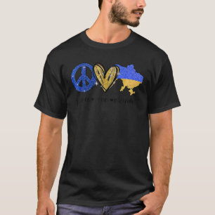 Camiseta Paz, Amor, Ucrânia, Bandeira Ucraniana, Eu Fico C