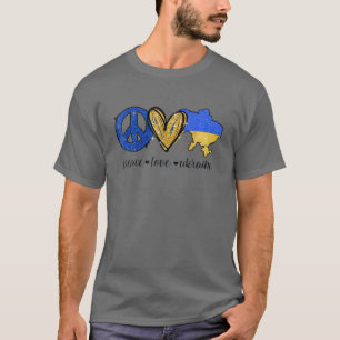 Camiseta Paz, Amor, Ucrânia, Bandeira Ucraniana, Eu Fico C