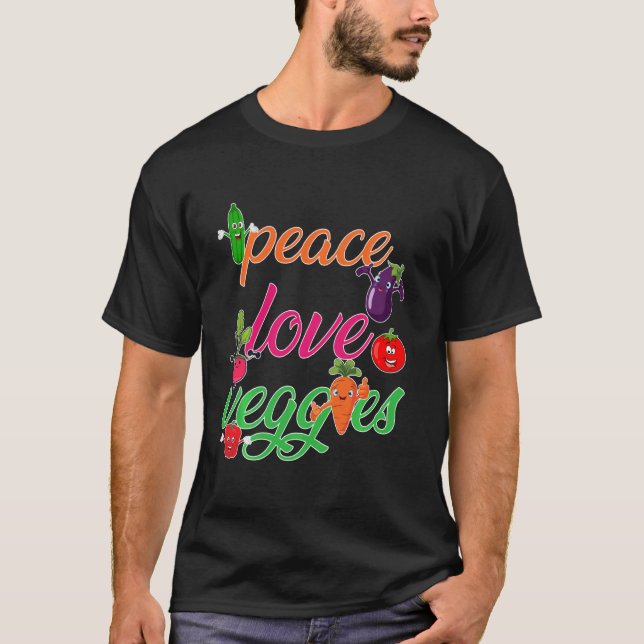 Camiseta Paz Amor Vegggs Engraçado Vegan Veganismo Vegetari (Frente)
