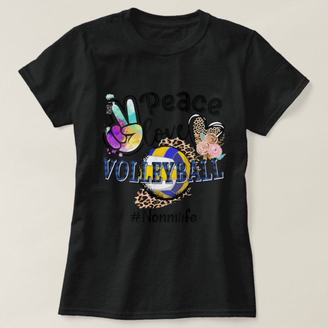 Camiseta Paz Amor Voleibol Não Vida Mãe Avó Leopa (Frente do Design)
