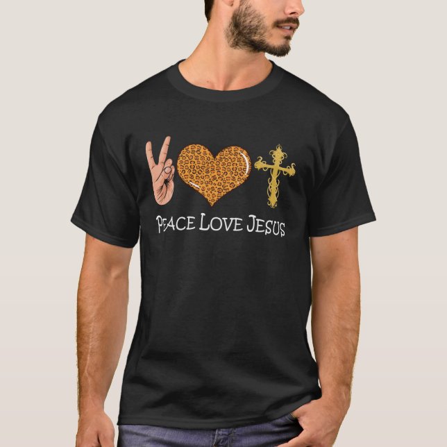 Camiseta Paz Cura Ama Jesus Paz Ama Jesus Cristo Cristão (Frente)