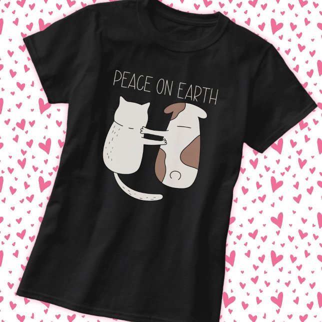 Camiseta Paz de Gato Cão na Terra (Criador carregado)