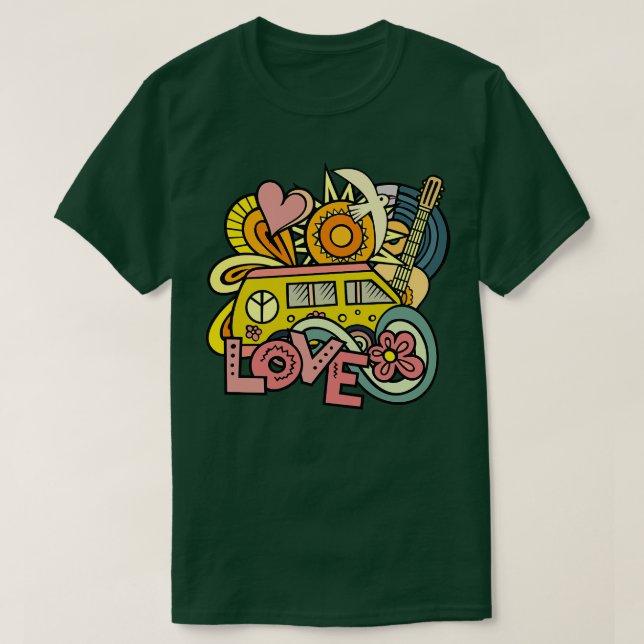 Camiseta Paz e amor de van hippie (Frente do Design)