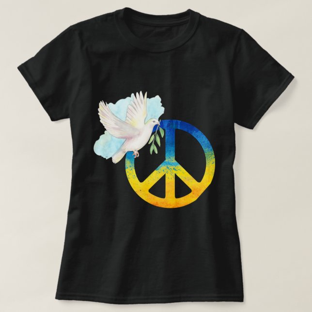 Camiseta Paz e amor Ucrânia dão apoio à bandeira da Ucrânia (Frente do Design)