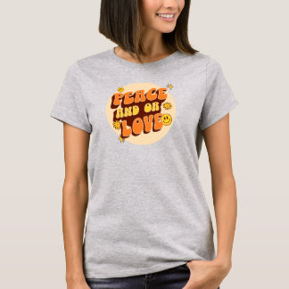 Camiseta Paz e Ou Amor Retro Estilo Floral Groovy dos Anos
