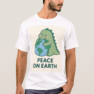 Camiseta Paz na Terra - Dinossauro Verde Bonito Abraçando a
