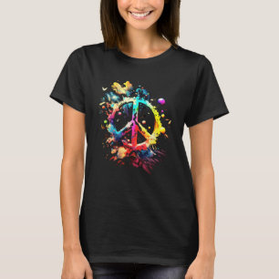 Camiseta Paz no universo sinal colorido de paz com pai