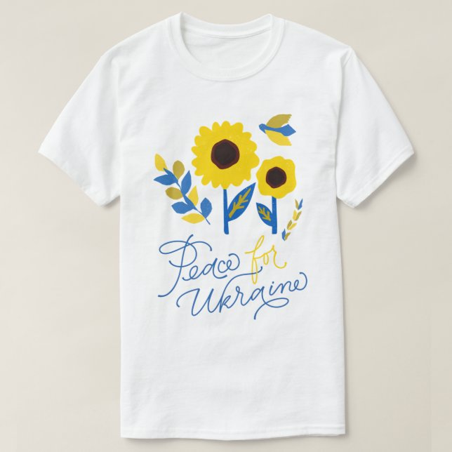 Camiseta Paz para a Ucrânia no girassol ucraniano (Frente do Design)