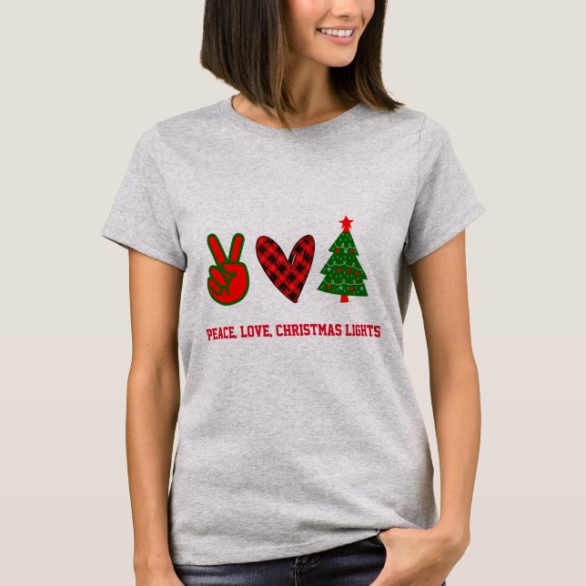 Camiseta Paz Personalizada Amor Luzes de Natal Vermelhos (Frente)