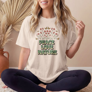 Camiseta Paz Retro Amor Natureza Floral & Borboleta