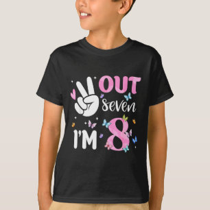 Camiseta Paz sete 8 borboleta feliz aniversário de 8 anos