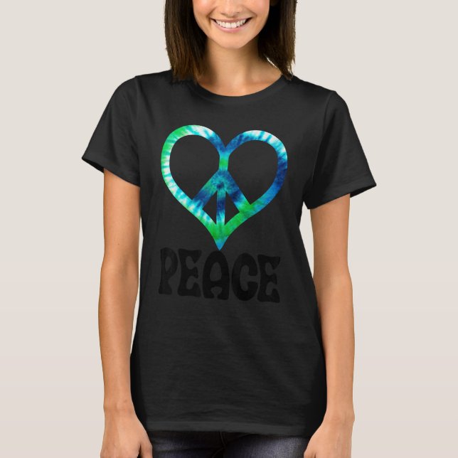 Camiseta Paz Tie Amor Coração Mulheres Mão Paz Amor (Frente)