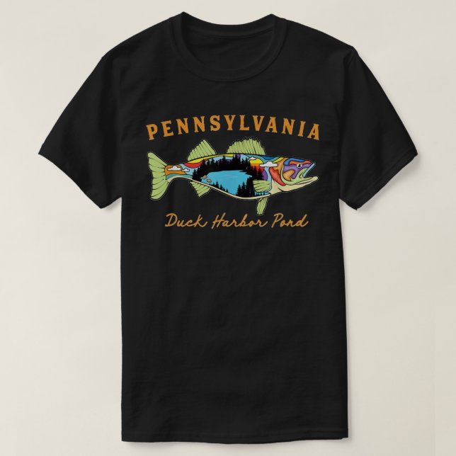 Camiseta Pck Harbor Pond Walle, pescador legal da Pensilvân (Frente do Design)