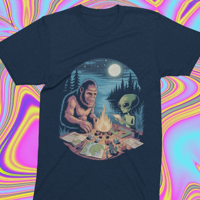 Camiseta Pé-grande Alienígena OVNI Críptido RPG de Mesa Par (Criador carregado)