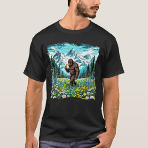 Camiseta Pé grande caminha em floresta de campo de flores s