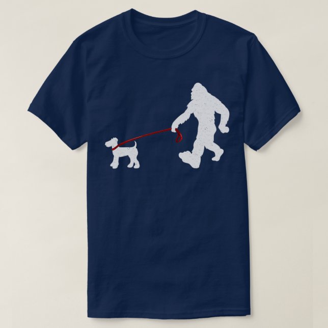 Camiseta Pé Grande Caminhando Airedale Terrier Funny Bigfoo (Frente do Design)