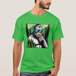 Camiseta Pé-grande curioso com óculos de sol escondido na f