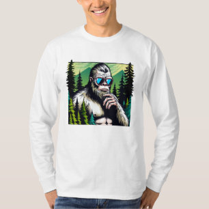 Camiseta Pé-grande Curioso com Óculos de Sol se Escondendo 