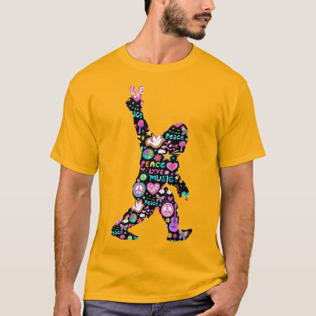 Camiseta Pé Grande de Paz Hippie Engraçado Pé Grande (Frente)