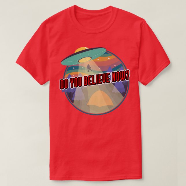 Camiseta Pé Grande e OVNIs Você Acredita Agora, Retrô Vinta (Frente do Design)